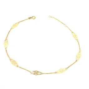 14K Yellow Gold Twisted Bar Fancy Anklet, 10