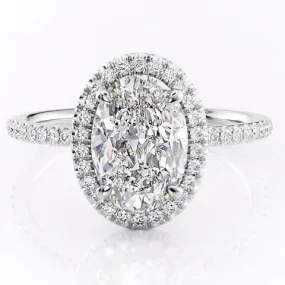 3CT Oval Cut Halo Design Moissanite Engagement Ring