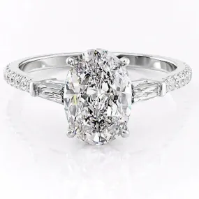 3CT Oval Cut Trapezoidal Side Stone Moissanite Engagement Ring