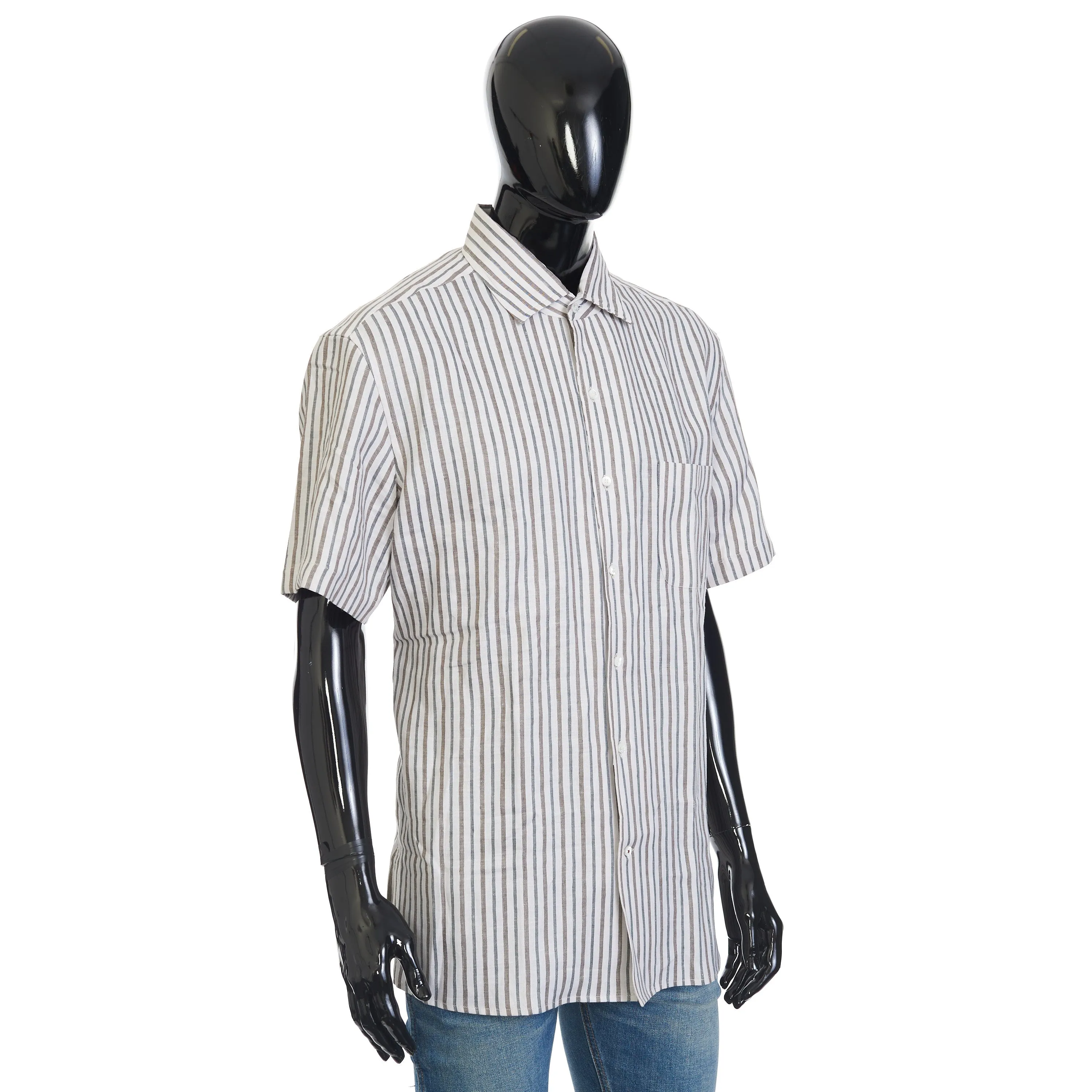 Andre' Striped Linen Shirt - Bi-color, Shortsleeve, Chestpocket