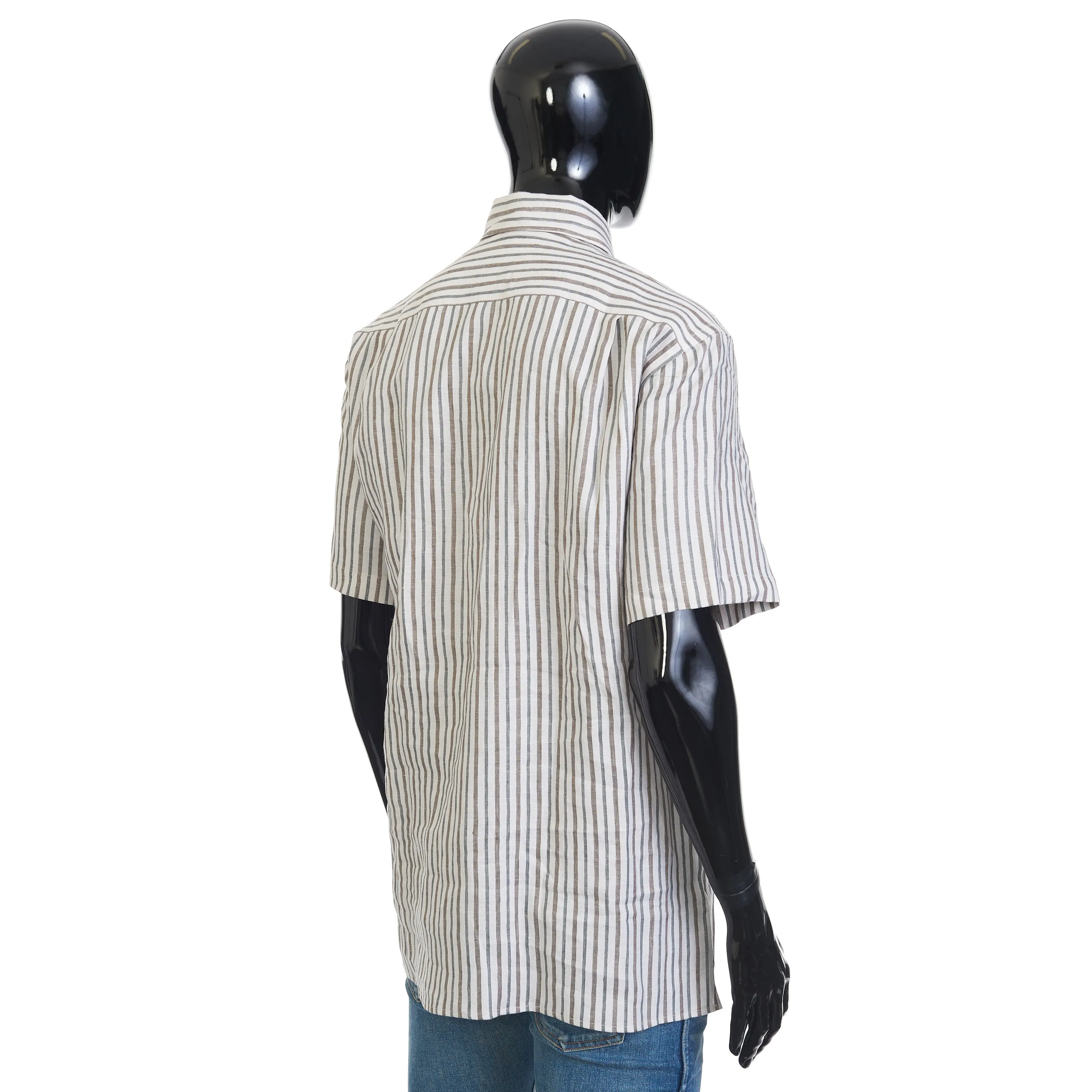 Andre' Striped Linen Shirt - Bi-color, Shortsleeve, Chestpocket