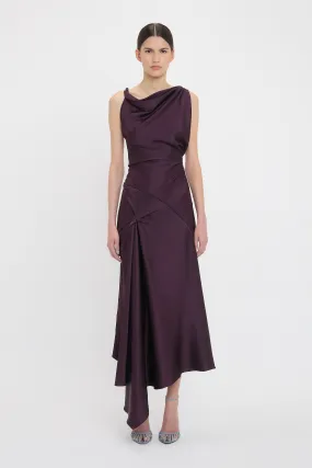 Asymmetric Draped Midi Dress In Fig