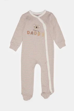 Baby Beige Striped Sleepsuit