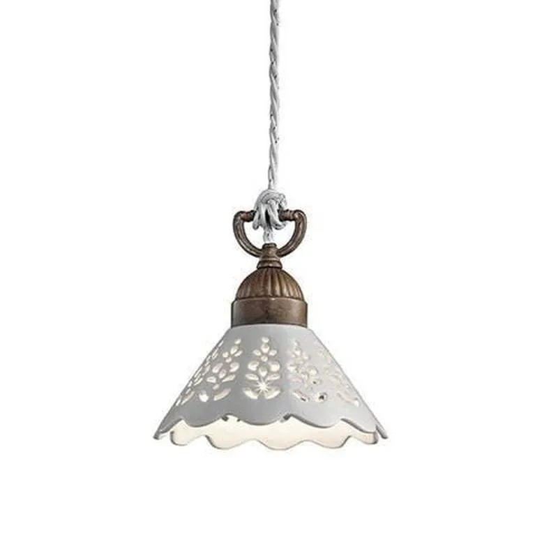 Brass & White Ceramic Traditional Pendant Light