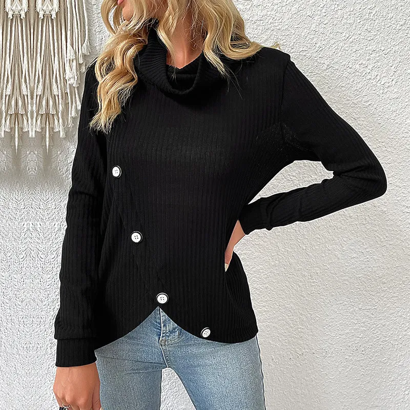 Casual Irregular Fashion Long Sleeve Half High Neckline Knit Tops Wholesale Sweater