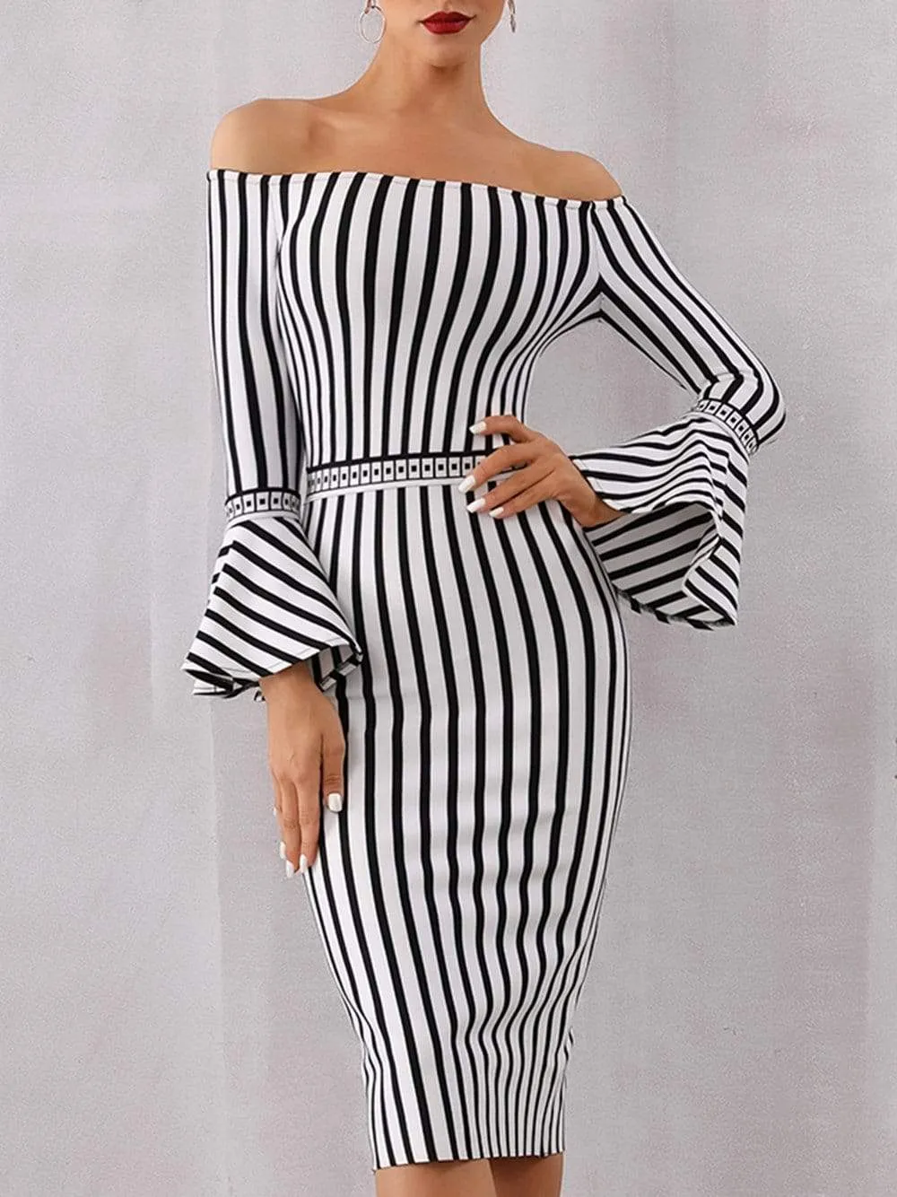 DILLON Striped Strapless Dress