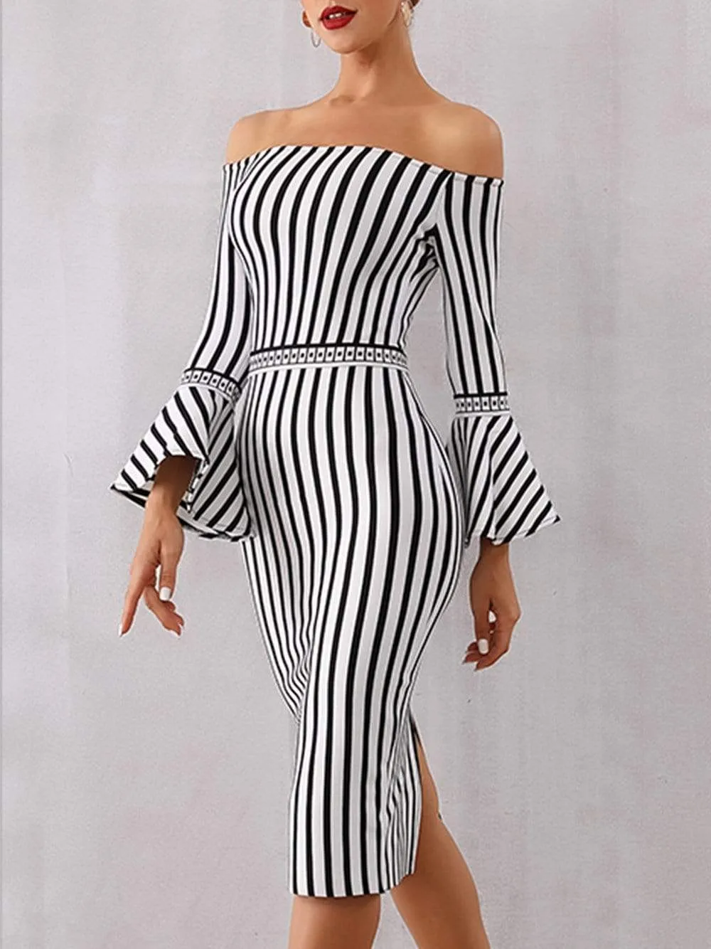 DILLON Striped Strapless Dress