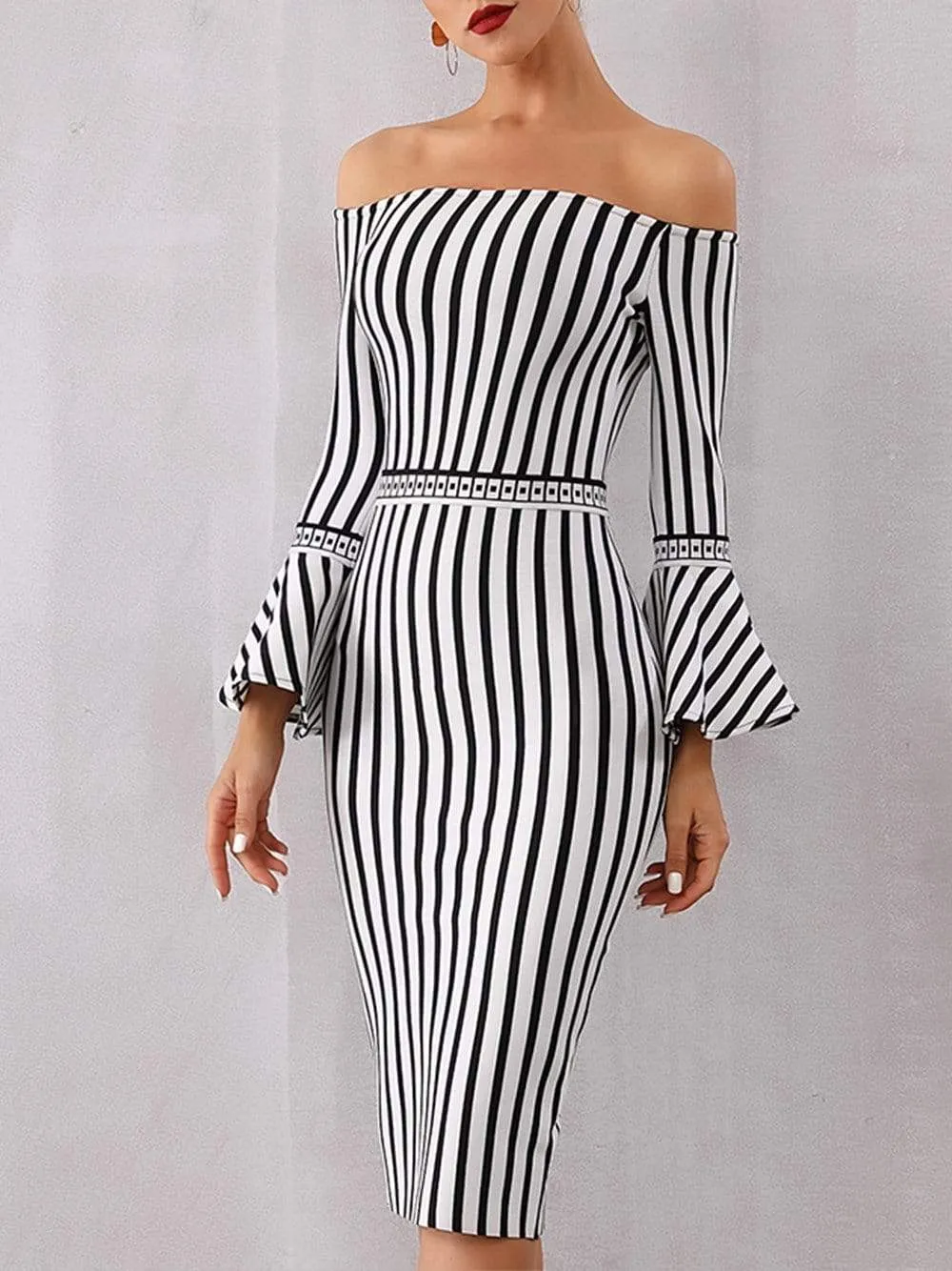 DILLON Striped Strapless Dress