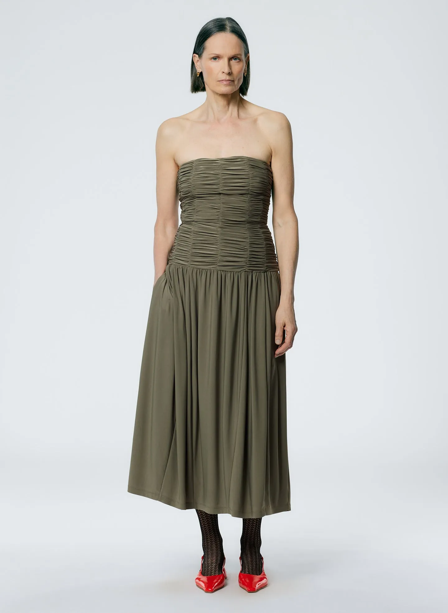 Drapey Jersey Ruched Strapless Dress