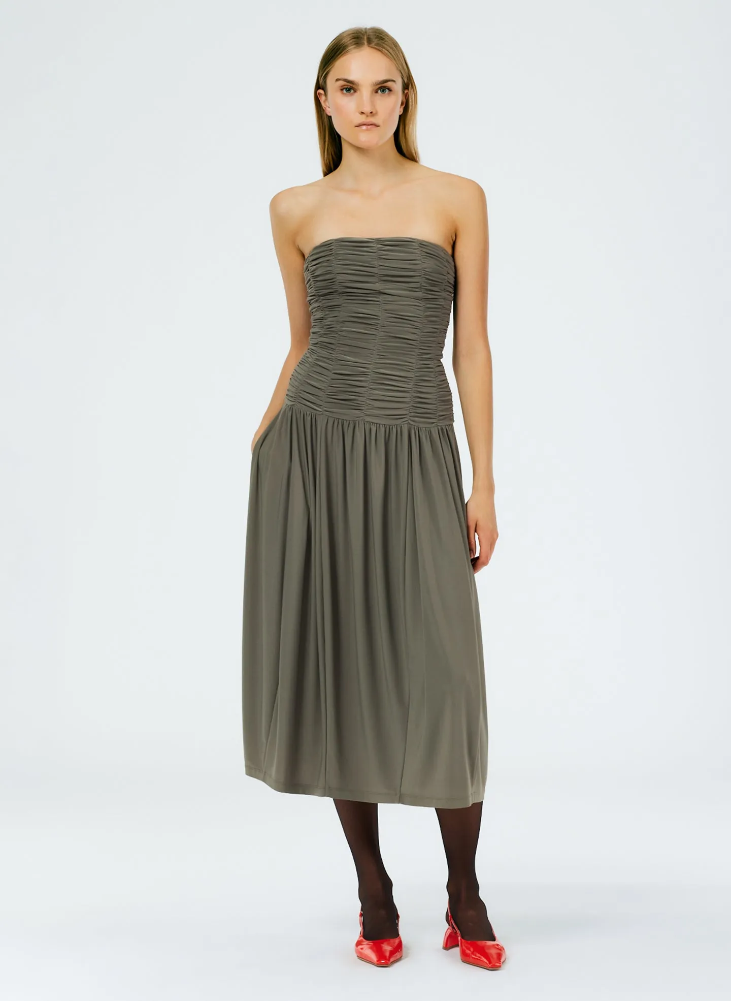 Drapey Jersey Ruched Strapless Dress