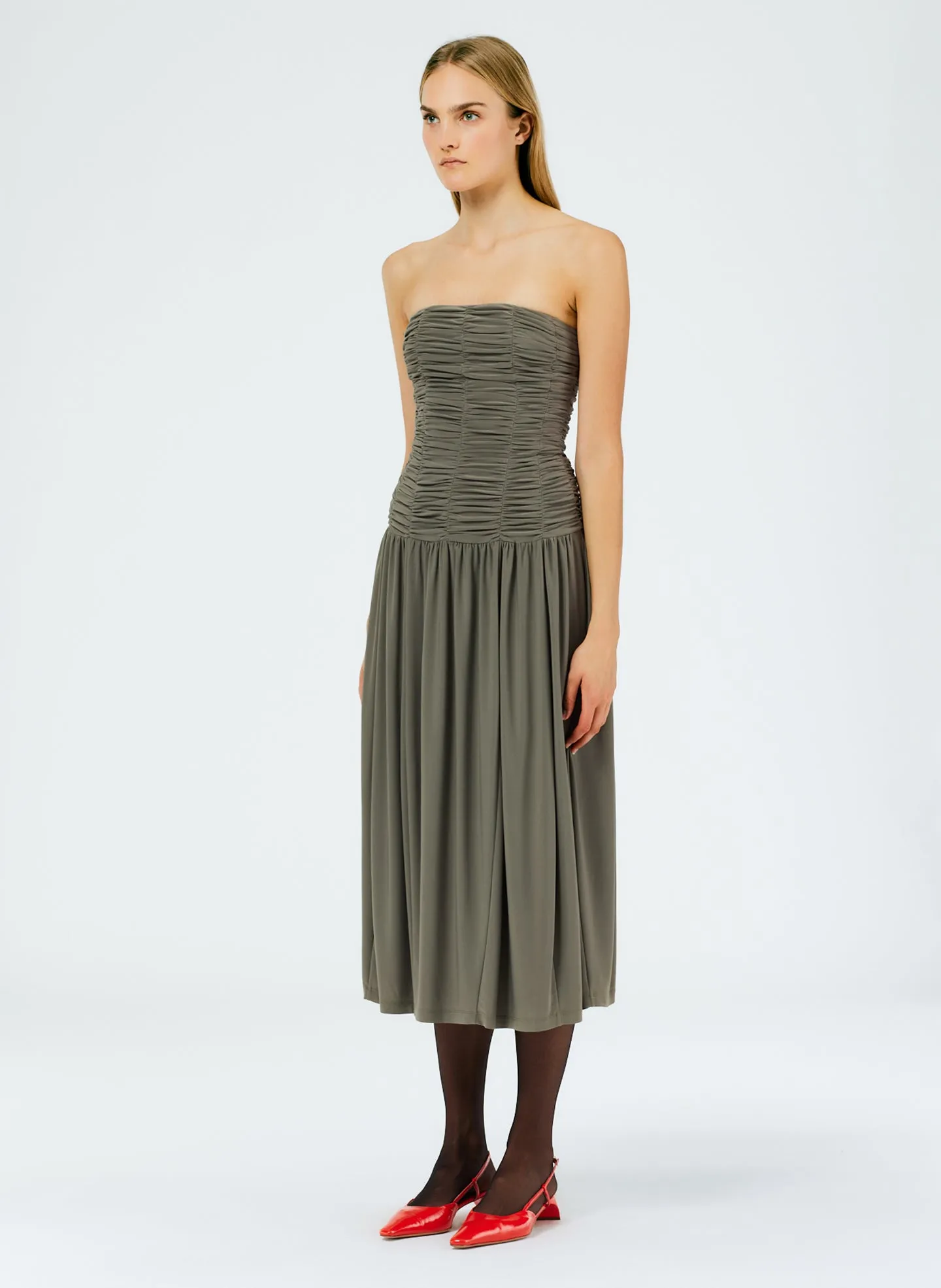 Drapey Jersey Ruched Strapless Dress