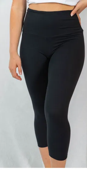 High Waisted Capri Legging with Ultra Wide Yoga Waistband