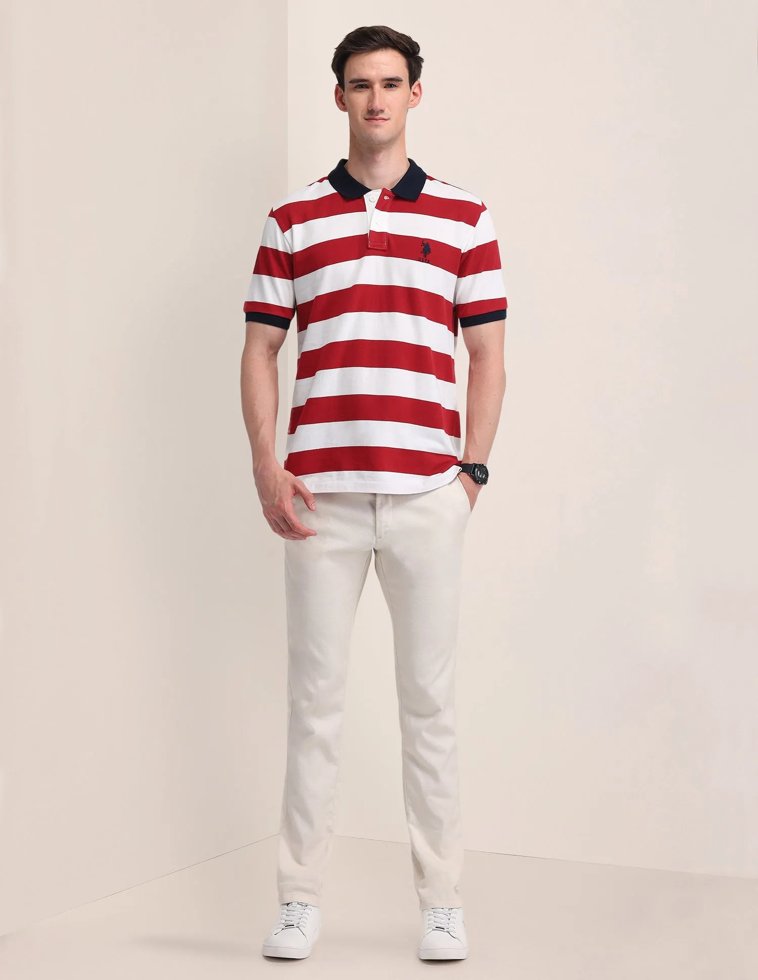 Horizontal Striped Slim Fit Polo Shirt