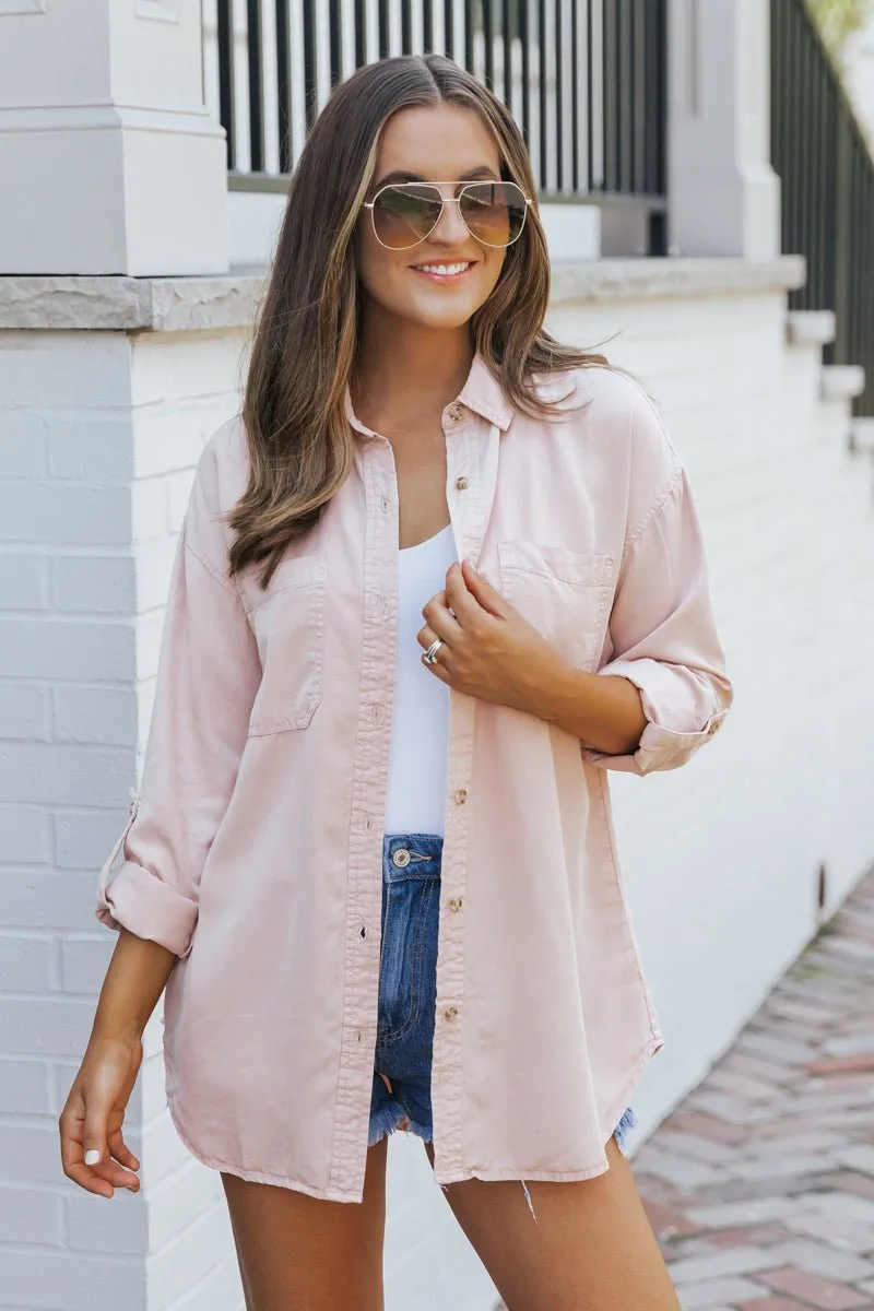 Light Dusty Pink Button Down Top - FINAL SALE