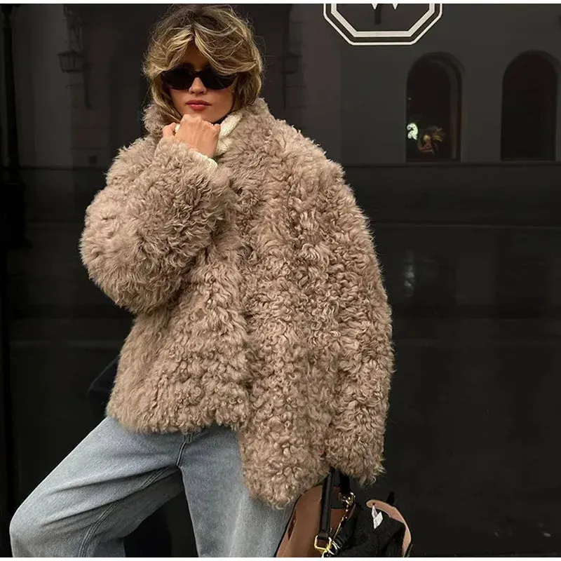 Loose Plush Autumn Winter Stand Single-breasted Long Elegant Hairy Soft Coat