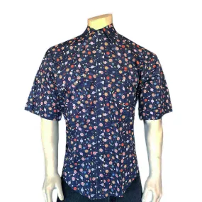 Men’s Solar System Short Sleeve Print Western Shirt in Navy