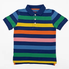 Mini Boden Boys Rainbow Stripe Button-Up Short Sleeve Polo Shirts