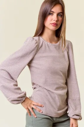 Oat & Brown Bubble Sleeve Top