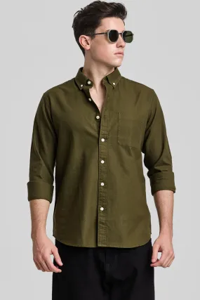 Olive Solid Oxford Shirt