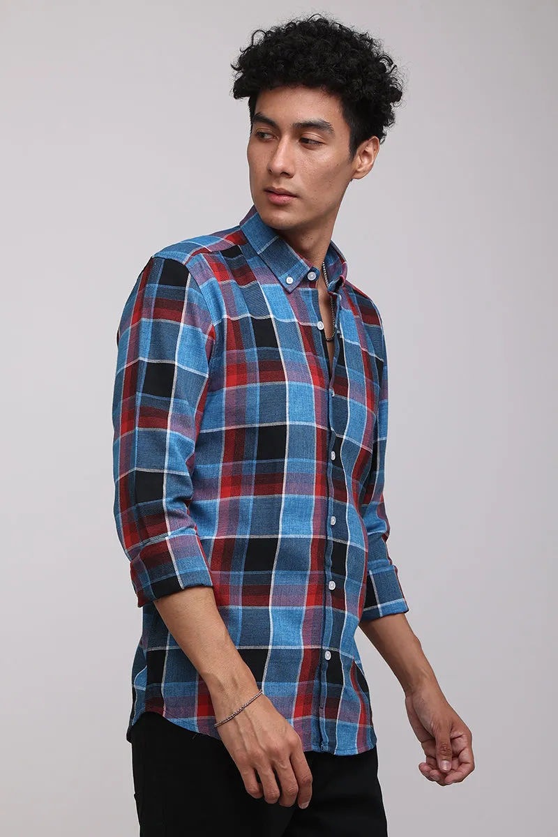 Portrait Cobalt Blue Checks Shirt