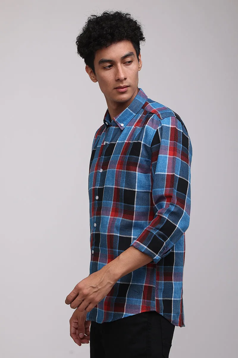 Portrait Cobalt Blue Checks Shirt