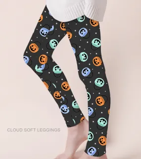 [Pre Order] Creepy Cute Boo Bucket - Adult & Kids Casual Cloud Soft Yoga Band Leggings EST SHIP MID SEPT